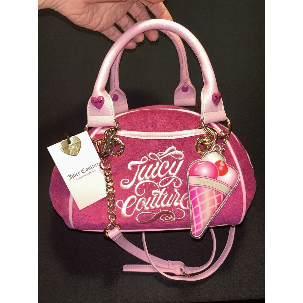 Juicy Couture Hot Pink Satchel Purse Gold Chain Crossbody Ice Cream Charm NWT!